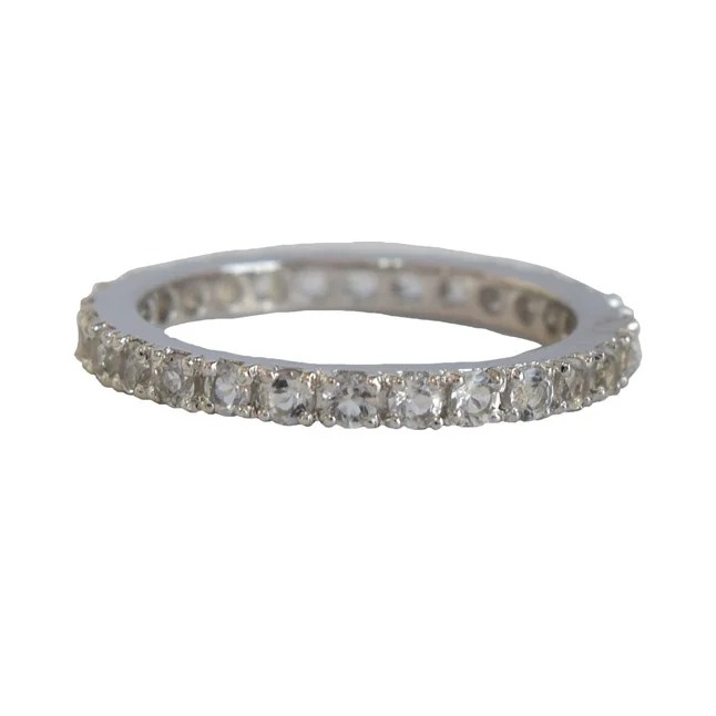 Round White Topaz Full Eternity 925 Sterling Silver Ring (GSR77)
