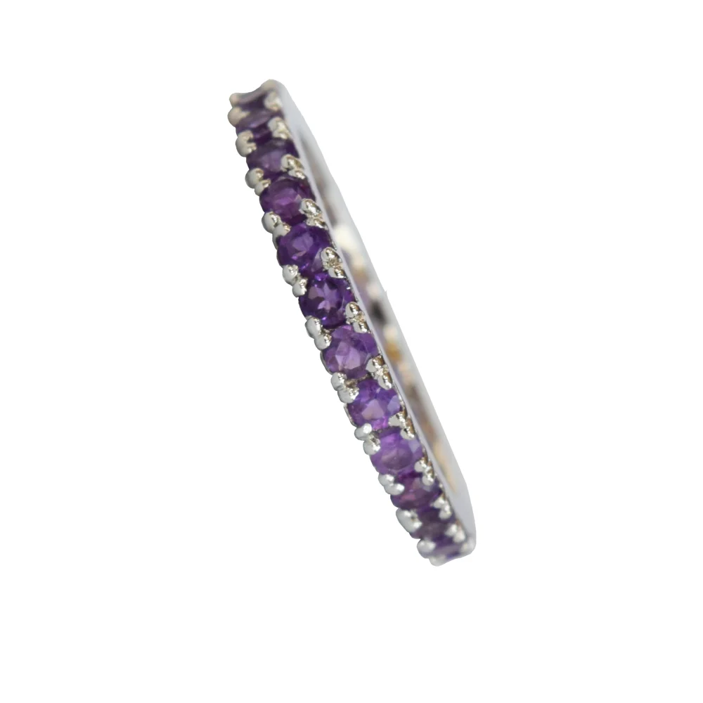 A Circle of Elegance: Round Purple Amethyst Full Eternity 925 Sterling Silver Ring (GSR78)