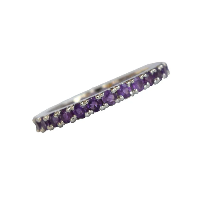 A Circle of Elegance: Round Purple Amethyst Full Eternity 925 Sterling Silver Ring (GSR78)