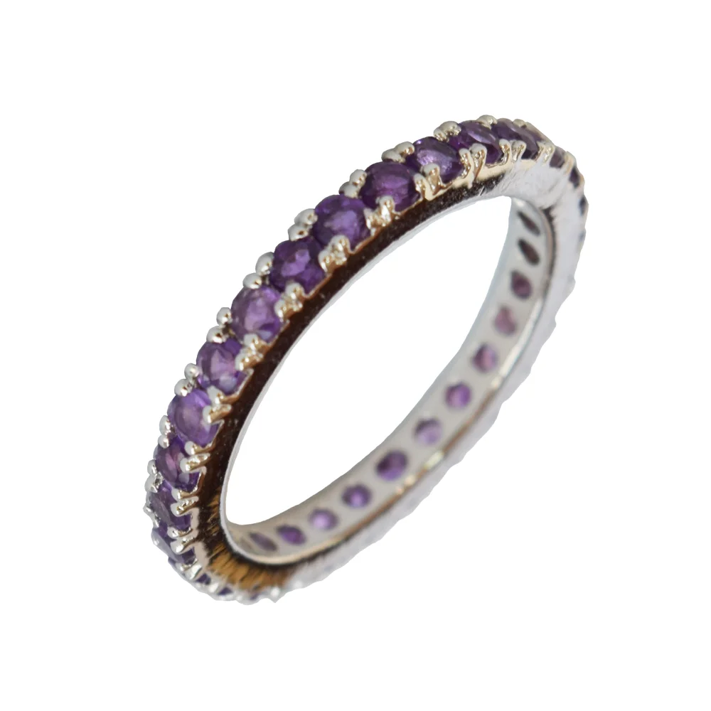 A Circle of Elegance: Round Purple Amethyst Full Eternity 925 Sterling Silver Ring (GSR78)