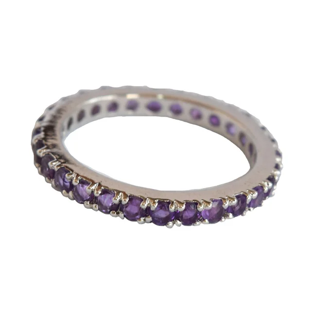 A Circle of Elegance: Round Purple Amethyst Full Eternity 925 Sterling Silver Ring (GSR78)