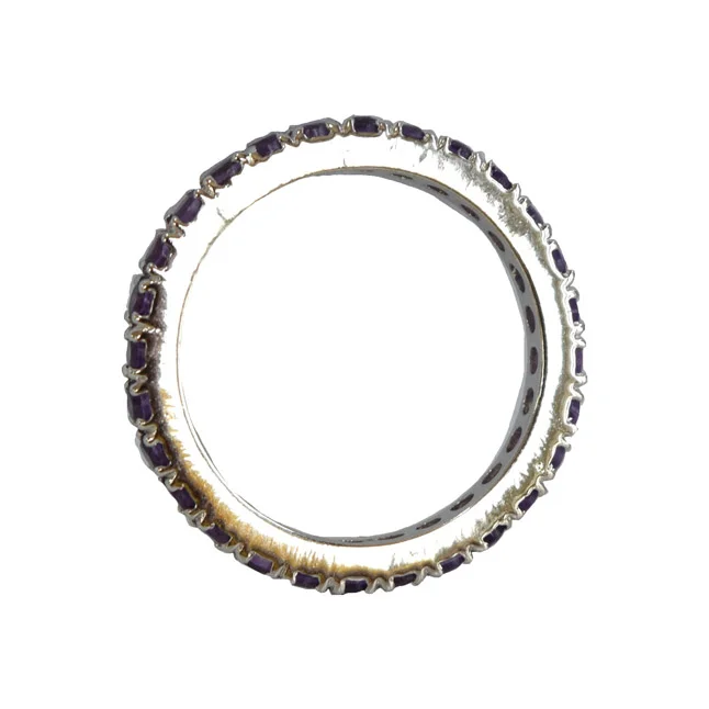 A Circle of Elegance: Round Purple Amethyst Full Eternity 925 Sterling Silver Ring (GSR78)