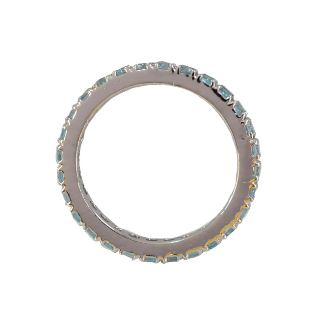 A Symphony of Elegance: Round Blue Topaz Full Eternity 925 Sterling Silver Ring (GSR79)