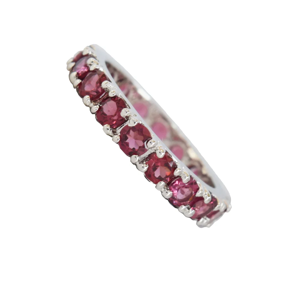 A Ring of Eternal Love: Round Pink Rhodolite Full Eternity 925 Sterling Silver Ring (GSR80)