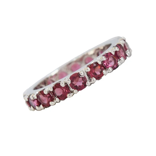 A Ring of Eternal Love: Round Pink Rhodolite Full Eternity 925 Sterling Silver Ring (GSR80)