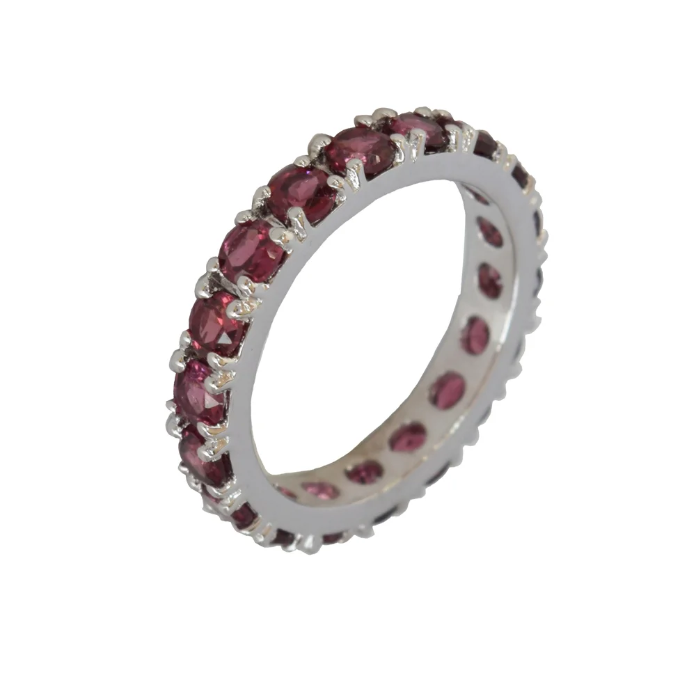 A Ring of Eternal Love: Round Pink Rhodolite Full Eternity 925 Sterling Silver Ring (GSR80)