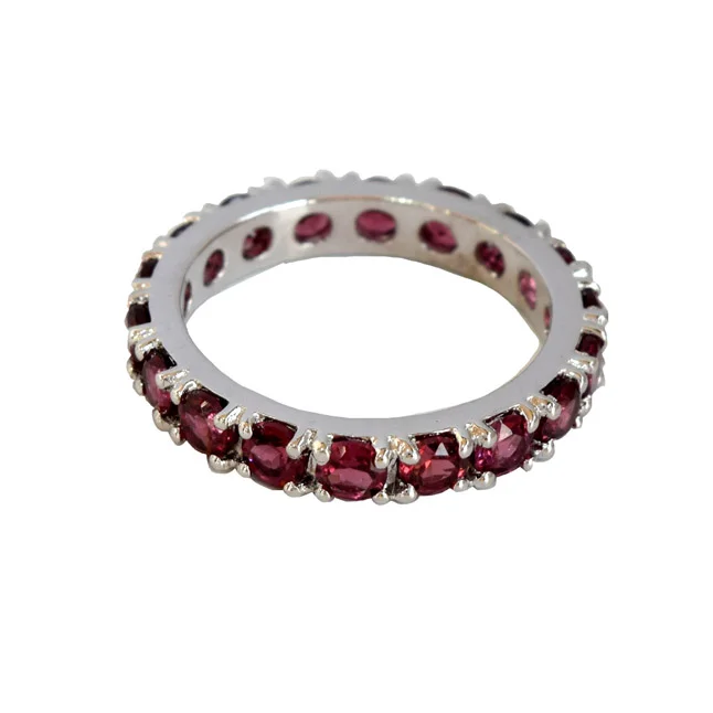 A Ring of Eternal Love: Round Pink Rhodolite Full Eternity 925 Sterling Silver Ring (GSR80)