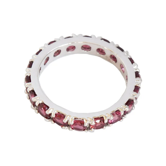 A Ring of Eternal Love: Round Pink Rhodolite Full Eternity 925 Sterling Silver Ring (GSR80)