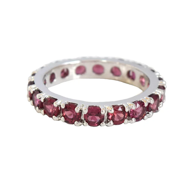 A Ring of Eternal Love: Round Pink Rhodolite Full Eternity 925 Sterling Silver Ring (GSR80)