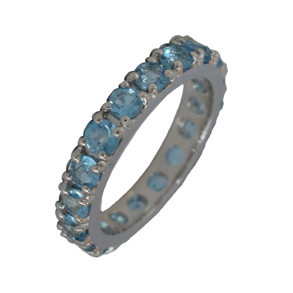 Dive into Radiance: Round Blue Topaz Full Eternity 925 Sterling Silver Ring (GSR81)