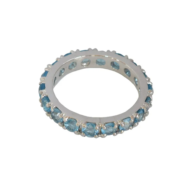 Dive into Radiance: Round Blue Topaz Full Eternity 925 Sterling Silver Ring (GSR81)