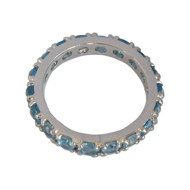 Dive into Radiance: Round Blue Topaz Full Eternity 925 Sterling Silver Ring (GSR81)