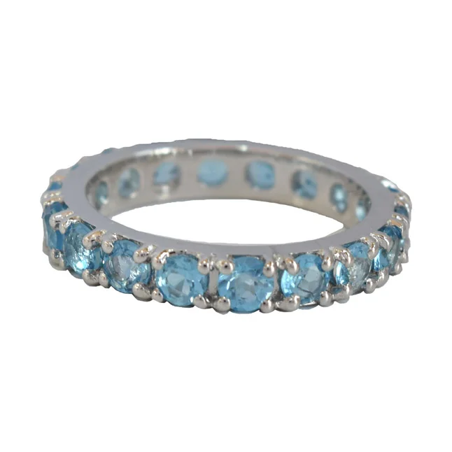 Dive into Radiance: Round Blue Topaz Full Eternity 925 Sterling Silver Ring (GSR81)