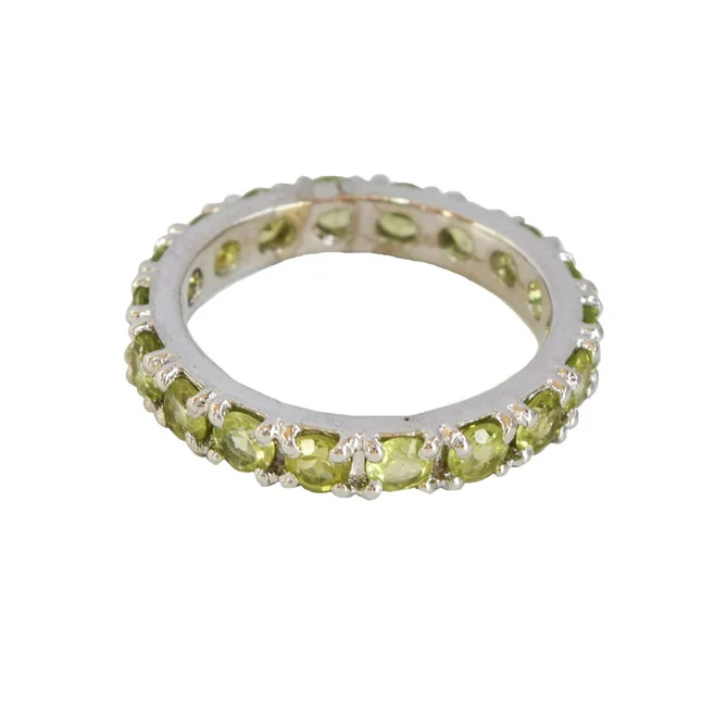 A Whisper of Nature: Round Green Peridot Full Eternity 925 Sterling Silver Ring (GSR82)