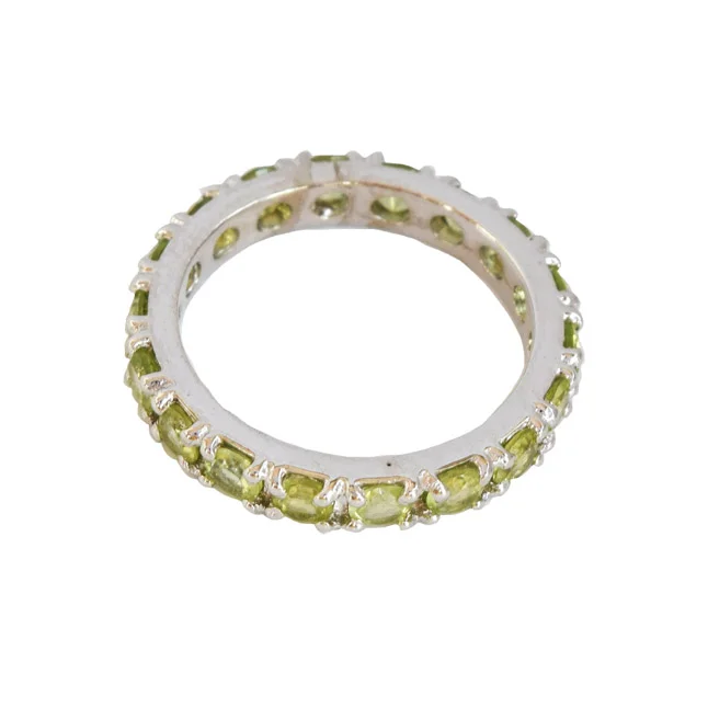 A Whisper of Nature: Round Green Peridot Full Eternity 925 Sterling Silver Ring (GSR82)