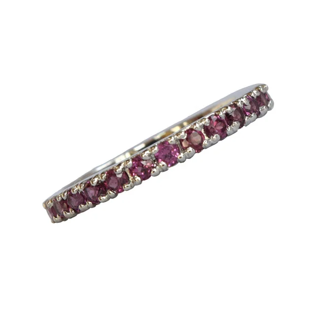 Round Pink Rhodolite Half Eternity 925 Sterling Silver Ring (GSR83)