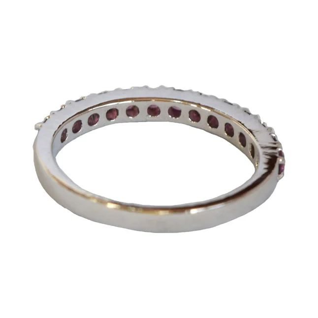 Round Pink Rhodolite Half Eternity 925 Sterling Silver Ring (GSR83)