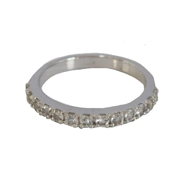 A Whisper of Sparkle: Round White Topaz Half Eternity 925 Sterling Silver Ring (GSR84)