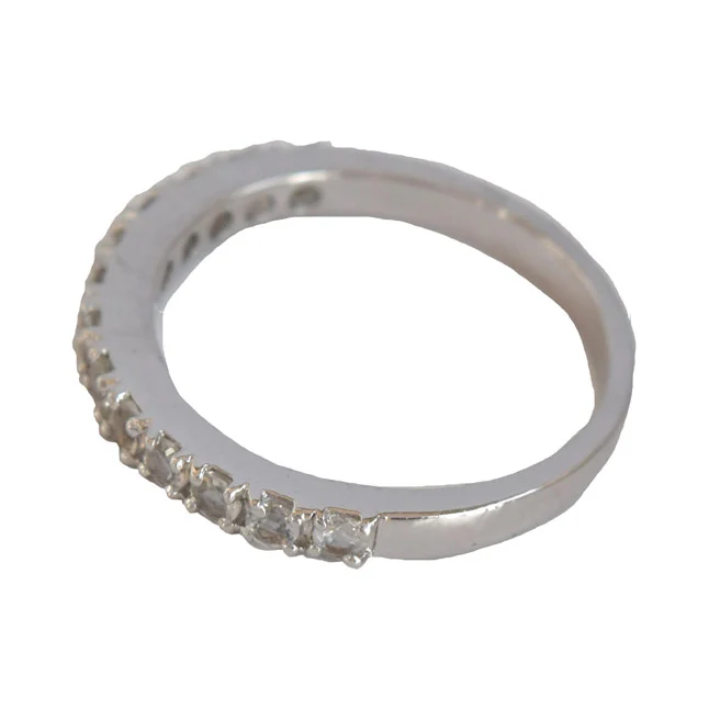 A Whisper of Sparkle: Round White Topaz Half Eternity 925 Sterling Silver Ring (GSR84)