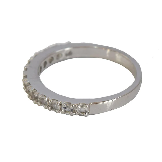 A Whisper of Sparkle: Round White Topaz Half Eternity 925 Sterling Silver Ring (GSR84)