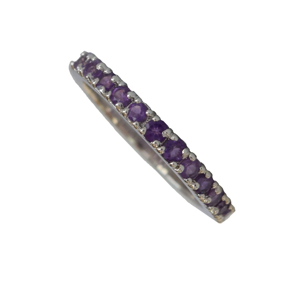 A Touch of Royalty: Round Purple Amethyst Half Eternity 925 Sterling Silver Ring (GSR85)