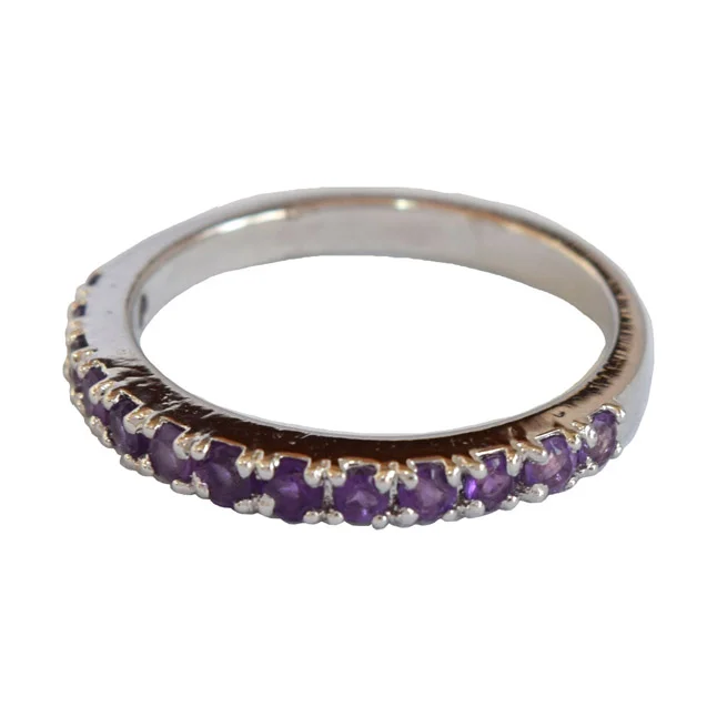 A Touch of Royalty: Round Purple Amethyst Half Eternity 925 Sterling Silver Ring (GSR85)