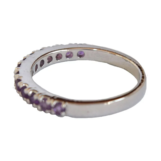 A Touch of Royalty: Round Purple Amethyst Half Eternity 925 Sterling Silver Ring (GSR85)
