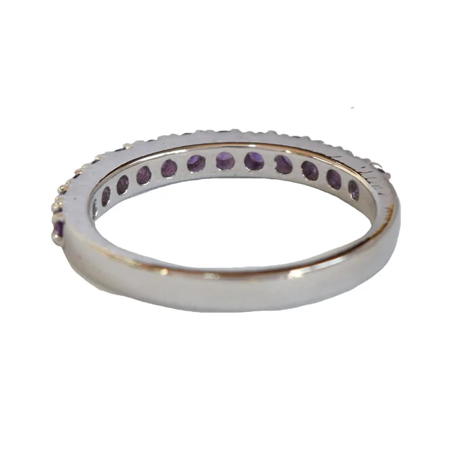 A Touch of Royalty: Round Purple Amethyst Half Eternity 925 Sterling Silver Ring (GSR85)