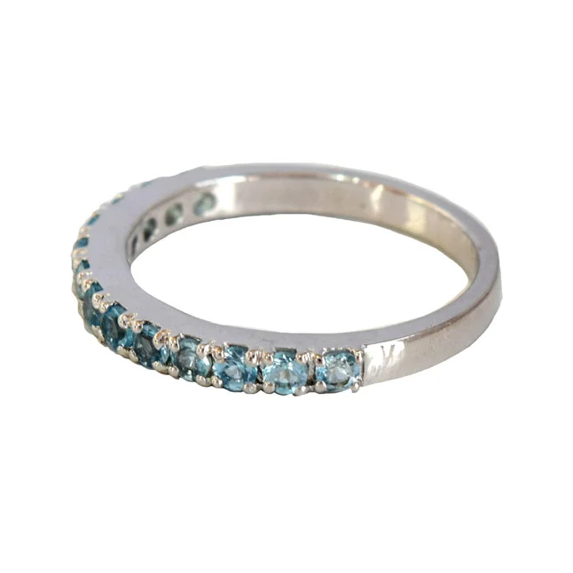 A Wave of Brilliance: Round Blue Topaz Half Eternity 925 Sterling Silver Ring (GSR86)
