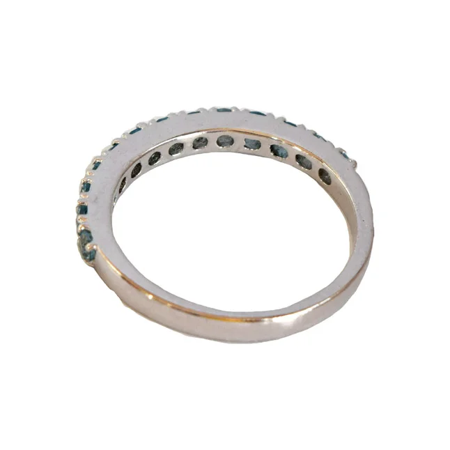 A Wave of Brilliance: Round Blue Topaz Half Eternity 925 Sterling Silver Ring (GSR86)