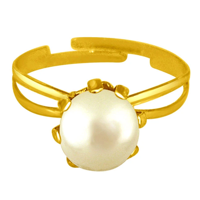 Real Round Pearl Pendant & 22 IN Chain, Real Pearl Stud Earrings & Ring Jewellery for Women (H1532)
