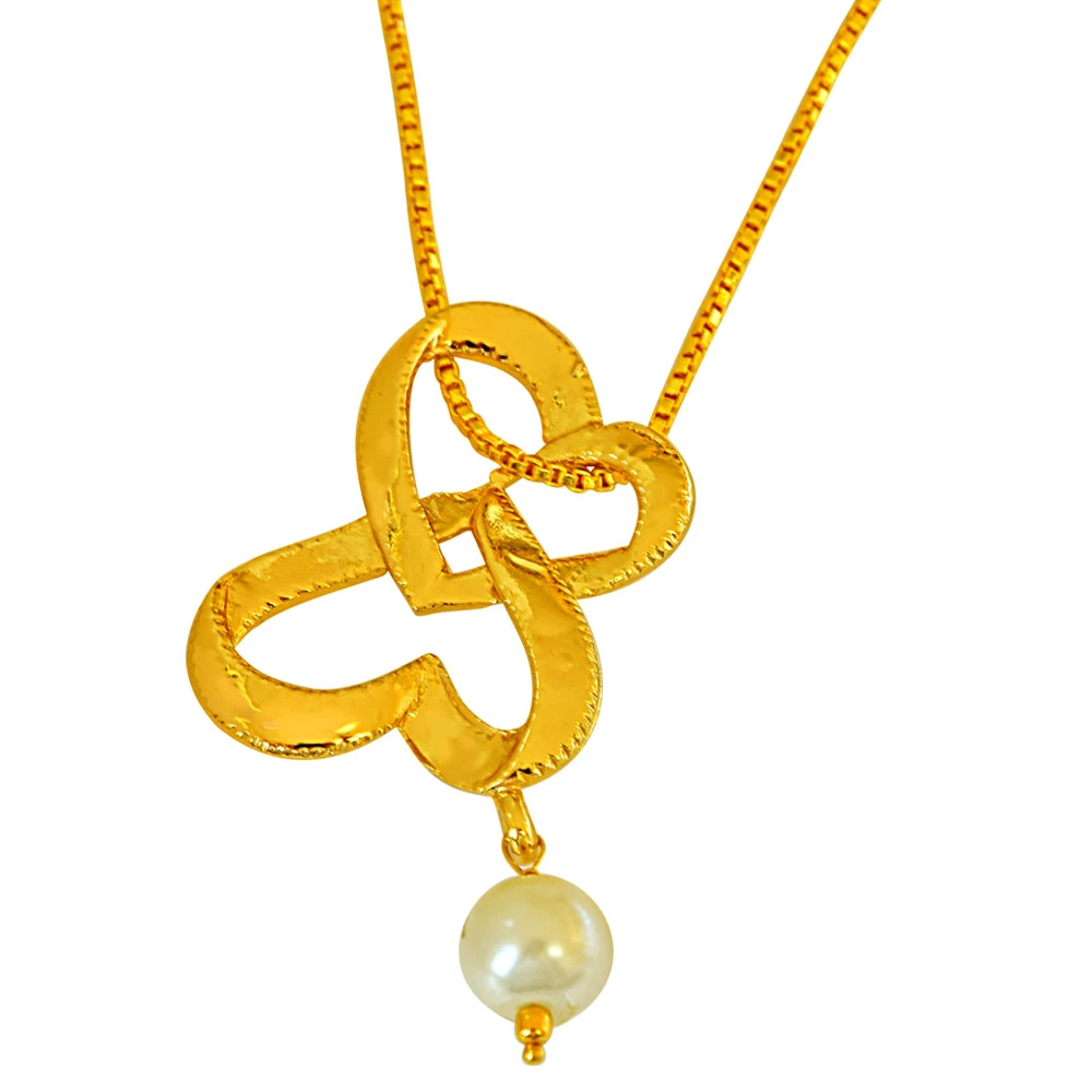 Set of 3 Shell Pearl and Gold Plated Heart Shaped Pendant for Women with 22 IN Chain (H1850)
