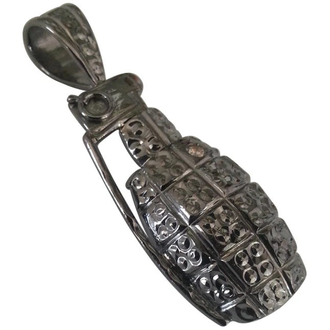 Real Diamond & Silver Black Rhodium Plated H Gernade Pendants