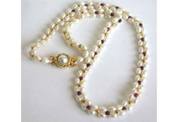 Incandesce - Real Pearl & Red Garnet Beads Necklace for Women (SN42)
