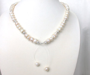 Luxury - Single Line Freshwater Pearl & Silver Plated Ball Necklace for Women (SN214)