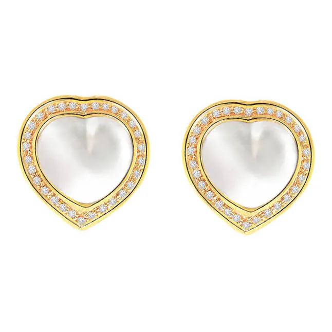 Unique Megical Diamond & Mabe Pearl Earrings -Heart Shape Earrings