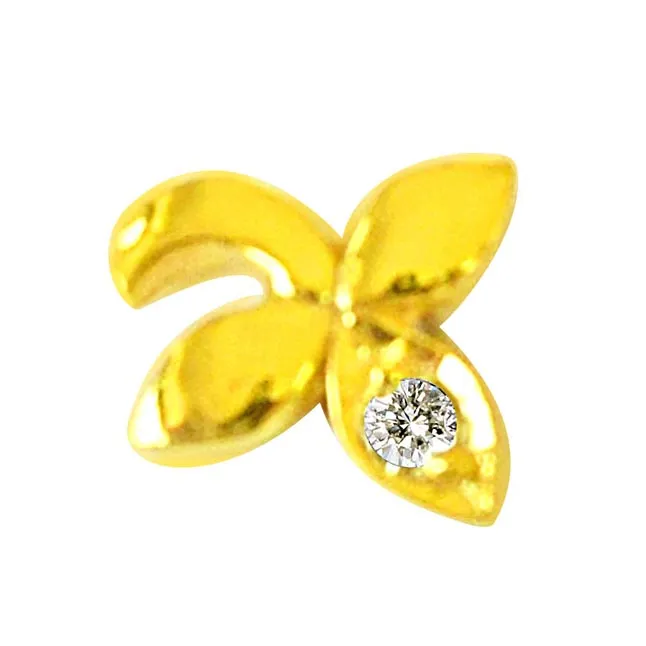 Floral Shaped Real Diamond 18kt Yellow Gold Nosepin (NP17)