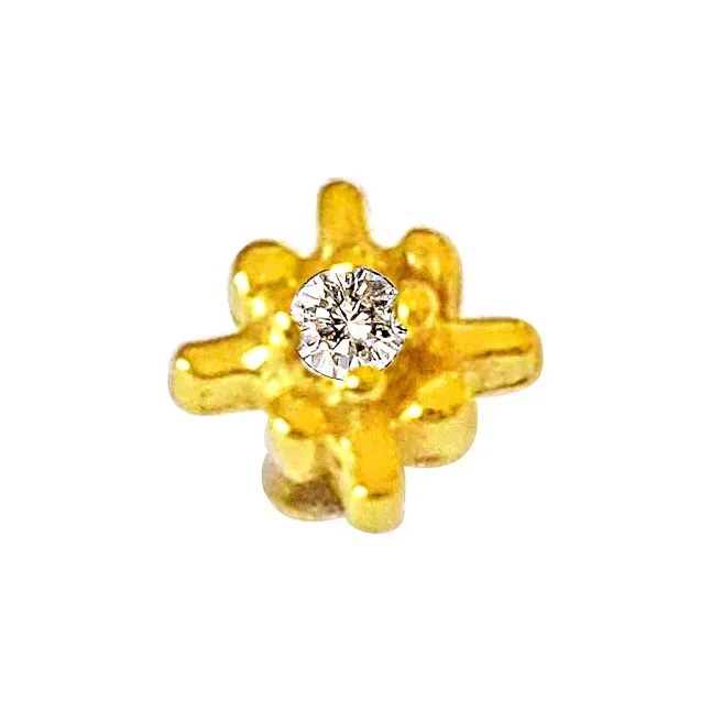 Geometrical Shaped Real Diamond 18kt Yellow Gold Nosepin (NP7)