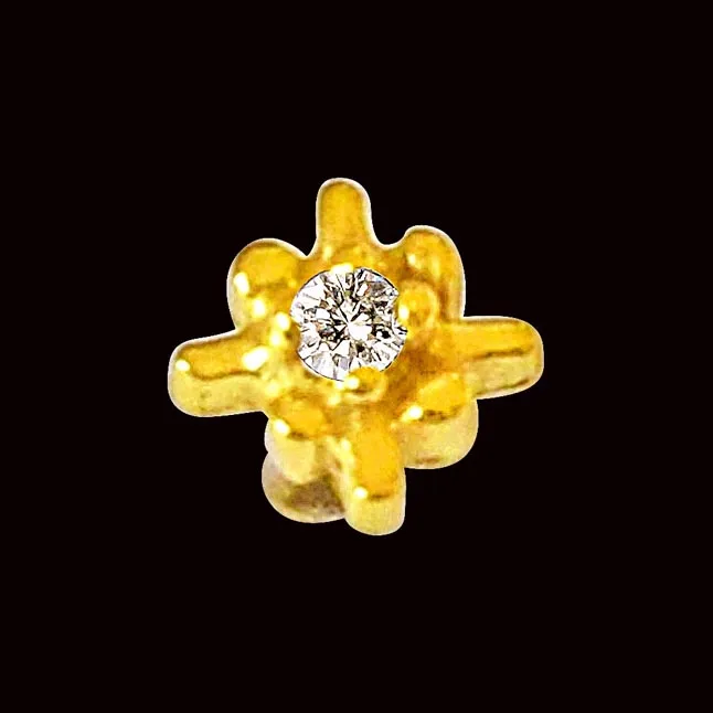 Geometrical Shaped Real Diamond 18kt Yellow Gold Nosepin (NP7)