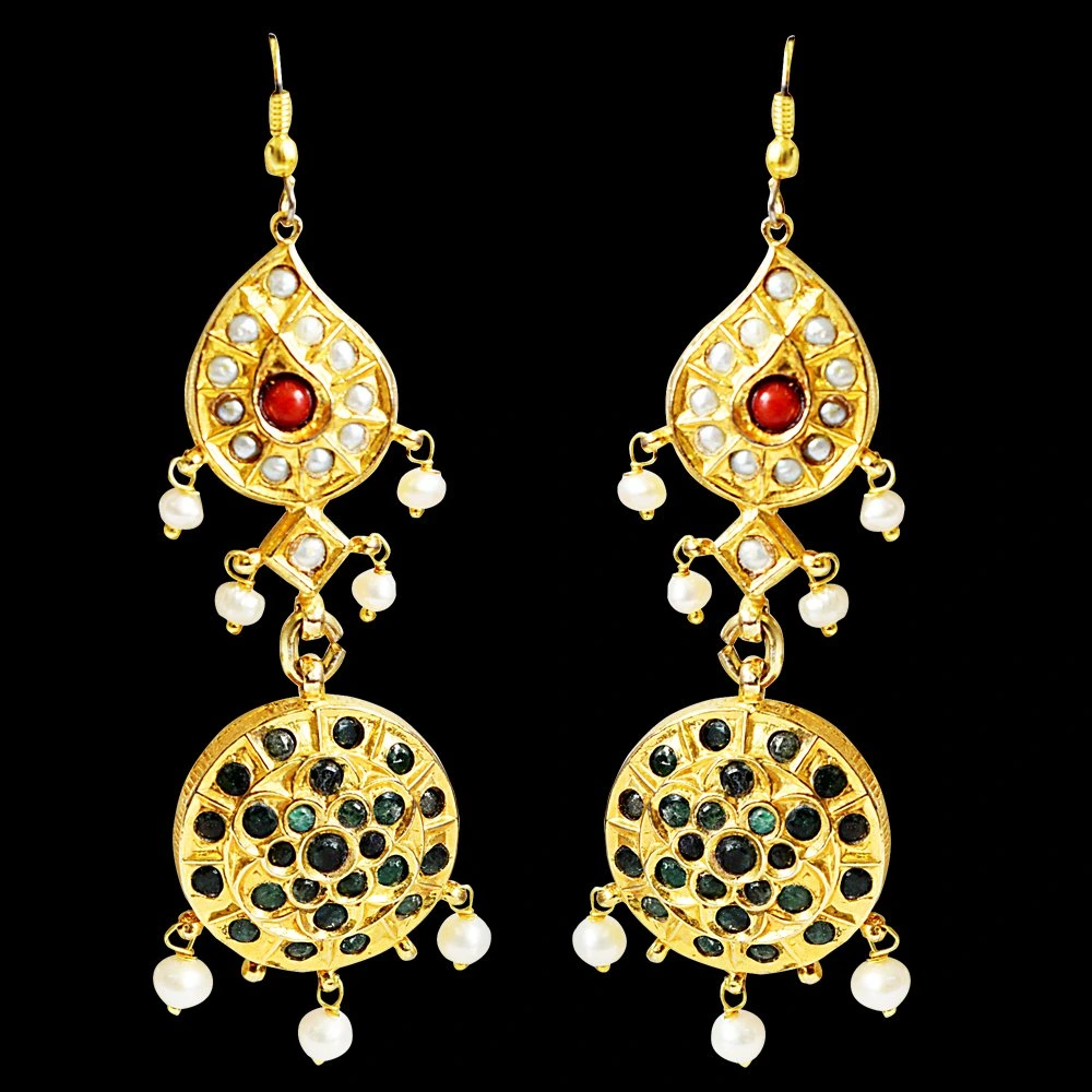 Beautiful Hanging Red & Green Polki Earring (Nav. Earring1)