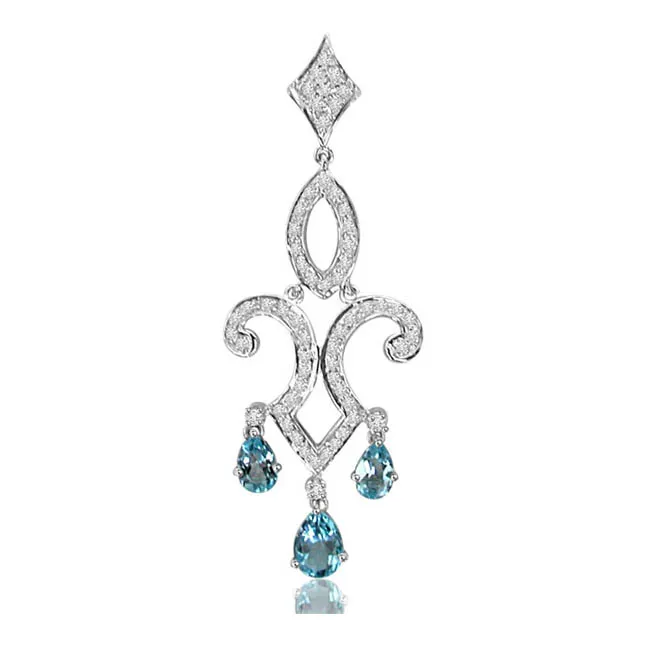 Incredible Beauty Real Diamond & Blue Topaz Pendant (P100)