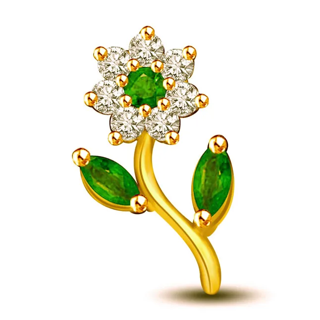 Greeny Flower Diamond & Emerald Pendants for Lady Love