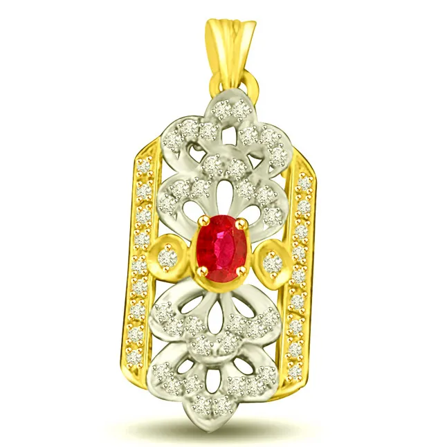Diamonds Ocean 0.52cts Real Ruby & Diamond Two Tone Gold Pendant for Her (P1007)