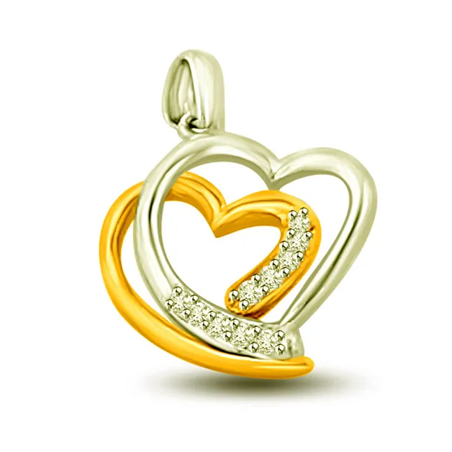 Harmonious Love 0.05cts Dual Heart Real Diamond Pendant (P1011)