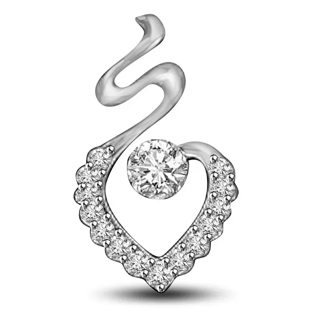 Angel's Heart 0.22cts White Gold Real Diamond Solitaire Pendant for Her (P1015)