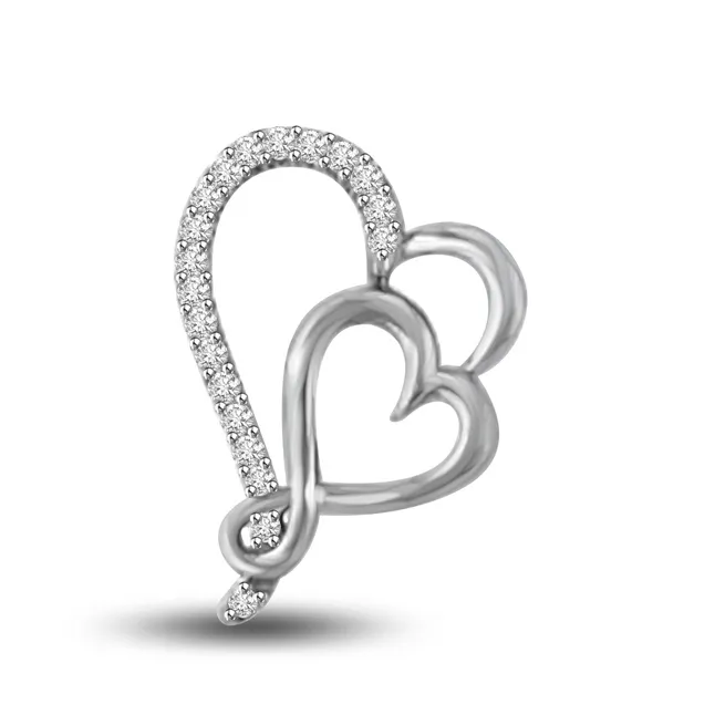 Falling in love 0.25cts Dual Heart White Gold Real Diamond Pendant (P1016)