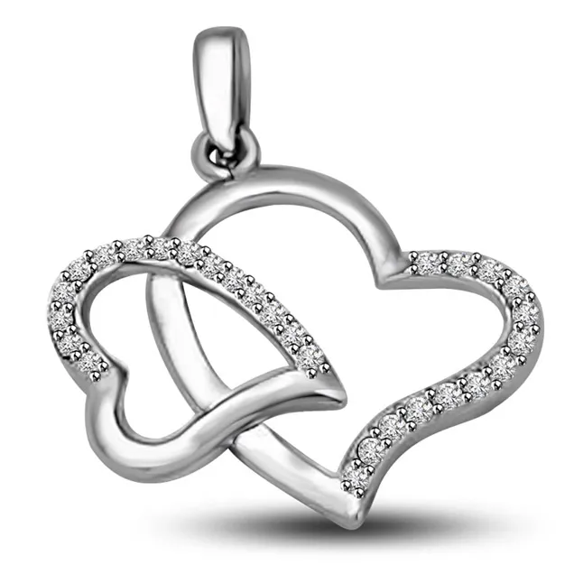 Cocktail of Two Soul 0.27cts White Gold Real Diamond Twin Heart Pendant (P1023)