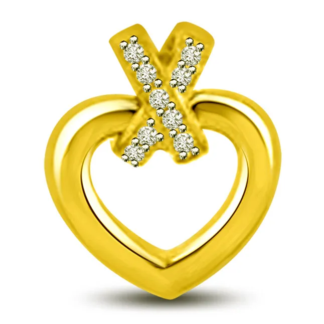 Ribbon Real Diamond Heart Pendant in 18kt Yellow Gold (P1026)