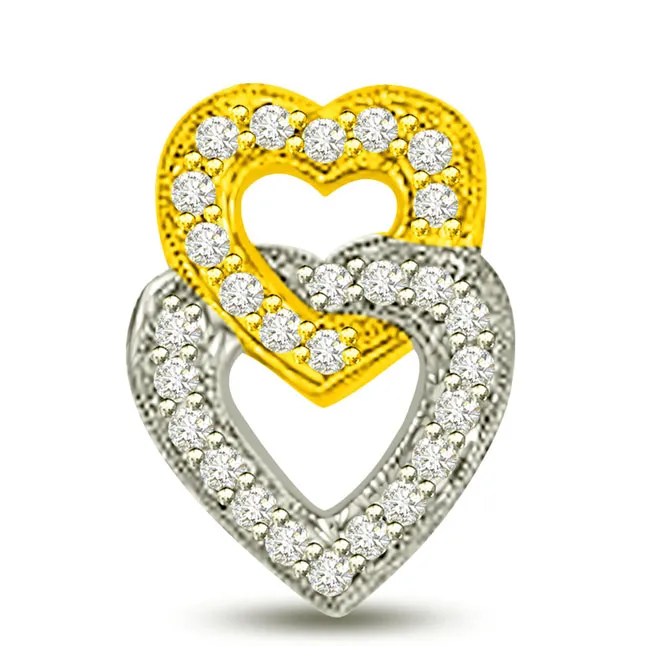 Two Tone Love Entwined Real Diamond Heart Pendant (P1032)