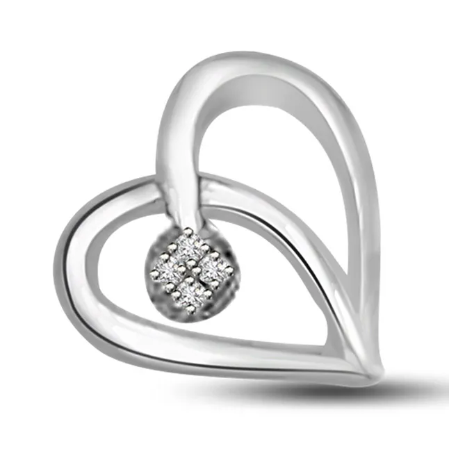 Stylish Elegance Real Diamond Heart Pendant in 14kt White Gold (P1034)